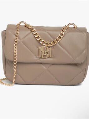 Badgley Mischka Quilted Taupe Crossbody with Gold Chain.